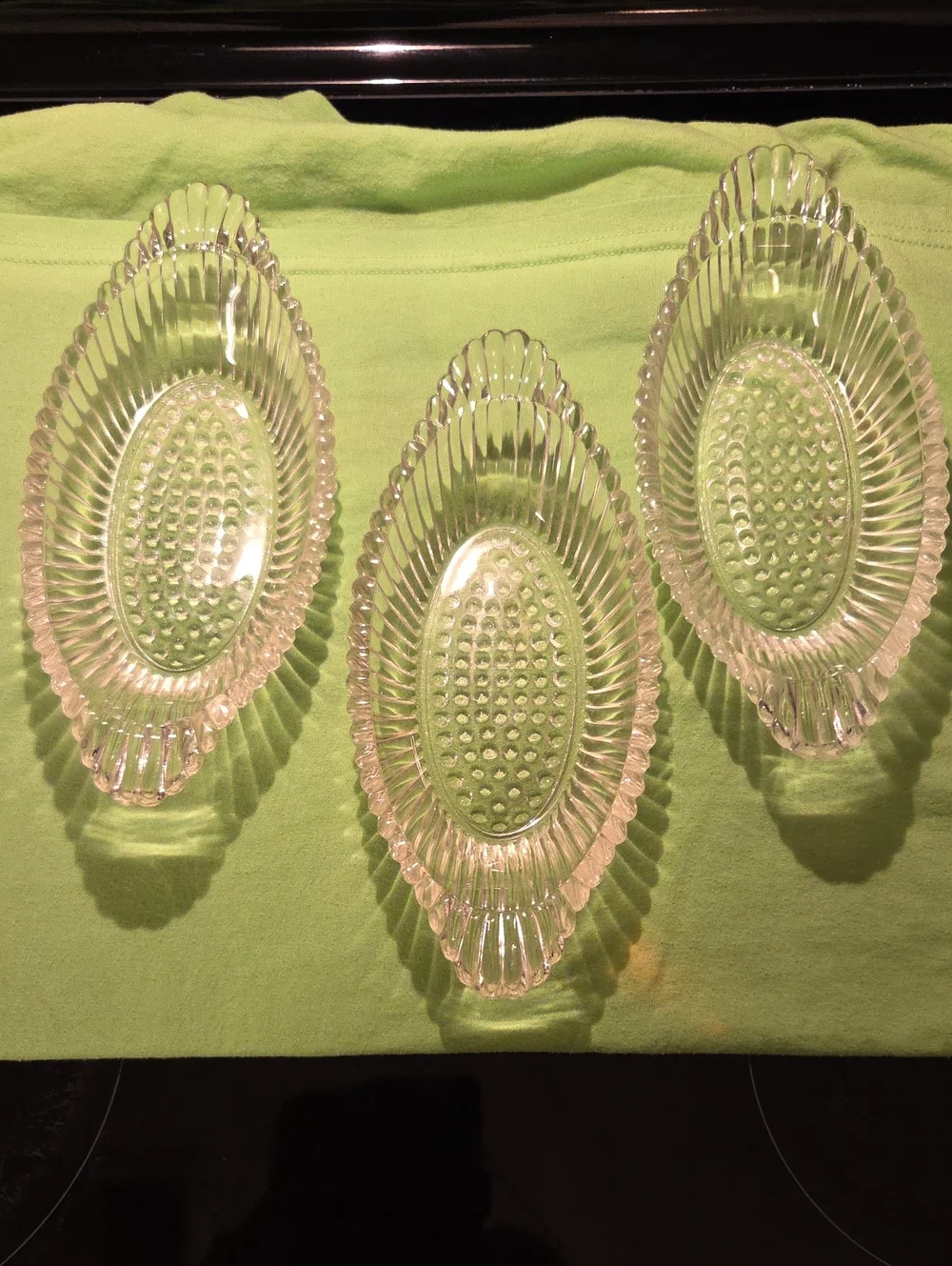 Set of 3 Clear Oval Pressed Glass Dishes Jeanette Antique Banana Split Boats